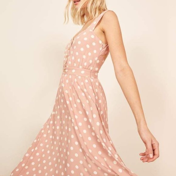 NWT Reformation Lanai Cut Out Polka Dot Midi Dress - Picture 1 of 8